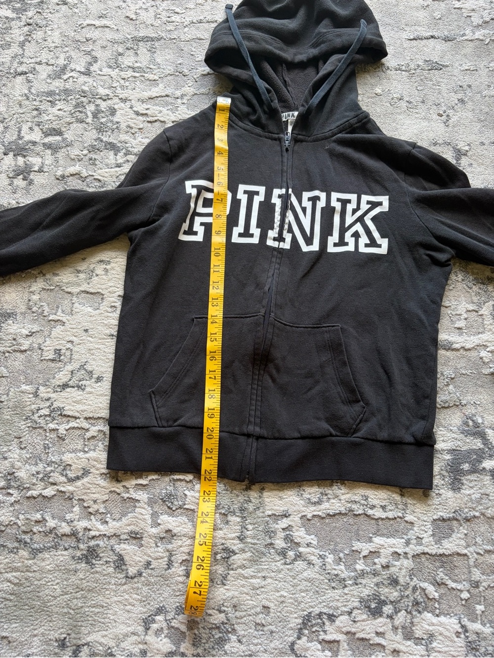 PINK Victoria's Secret Black Zip-Up Hoodie with White Logo - Picture 3 of 5